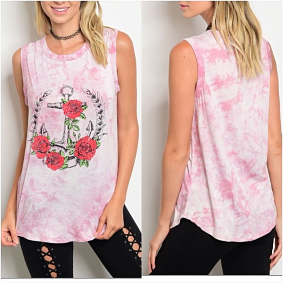 Tops - 📍SALE Soft Tie Dye Anchor Roses Graphic Tee L